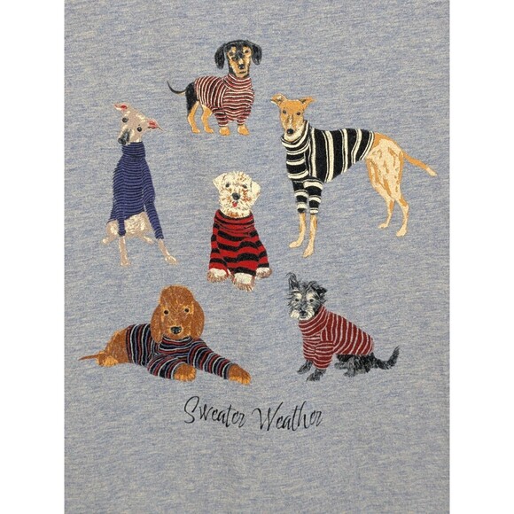 Nwt Talbots Dog Cotton T-shirt Blue Whimsical 3/4 Sleeve Casual Dog Lover Sz XL - Picture 4 of 8